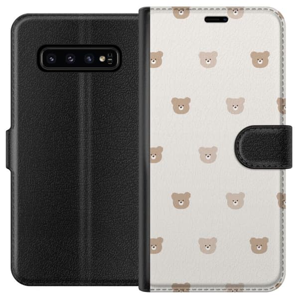 Samsung Galaxy S10 Plånboksfodral Teddy Background – gulliga nallar mot mjuk bakgrund