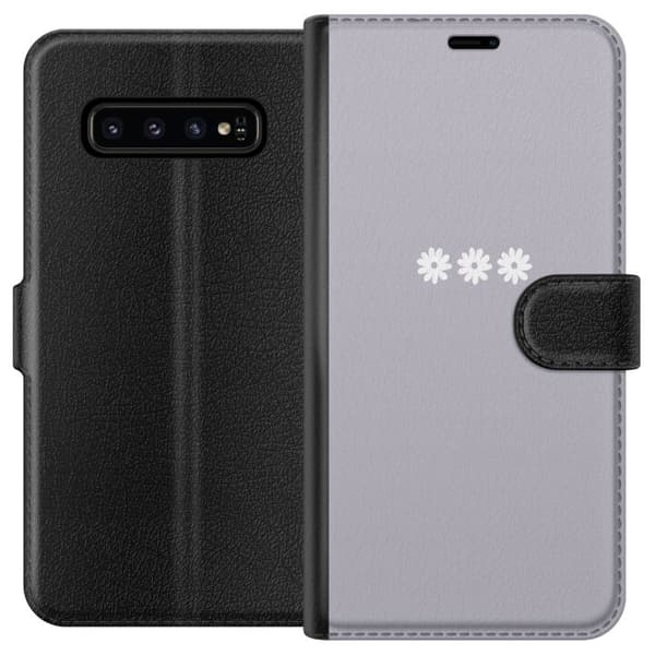 Samsung Galaxy S10 Lommeboketui Lilla Blomminimalisme - stilig blomstermotiv på lilla bakgrunn