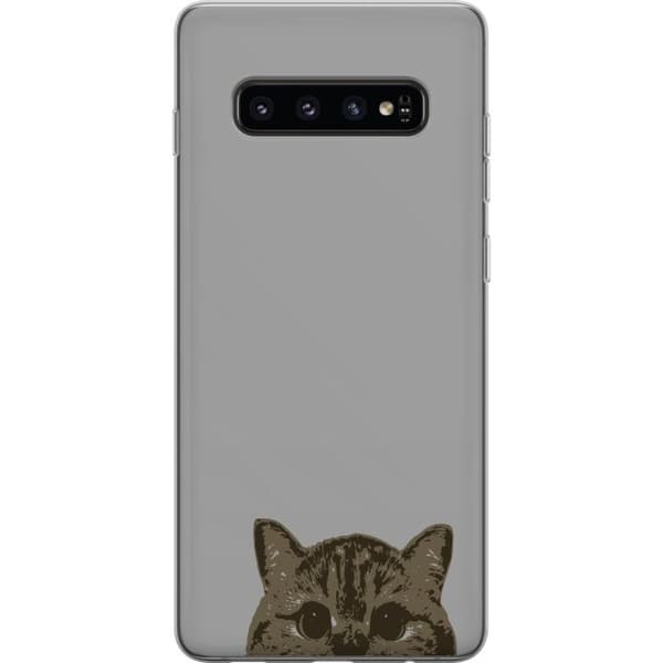 Samsung Galaxy S10 Gjennomsiktig deksel Grå Kattblikk - stilren katte design med grå bakgrunn