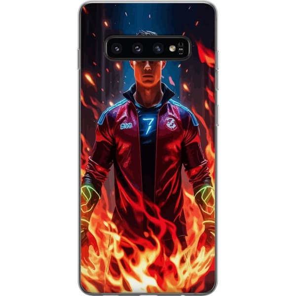 Samsung Galaxy S10 Läpinäkyvä kuori Ronaldo Inferno - jalkapallolegenda liekeissä