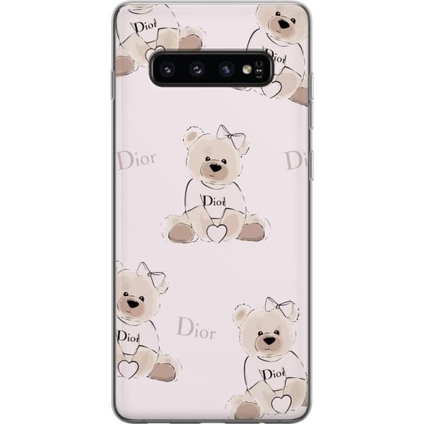 Samsung Galaxy S10 Läpinäkyvä kuori Teddy Dior Vibes - ylellinen nalle muotityyliin