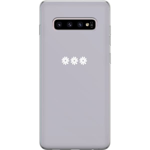 Samsung Galaxy S10+ Genomskinligt Skal Lila Blomminimalism – stilrent blommotiv på lila bakgrund