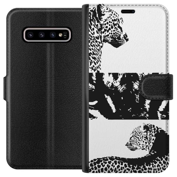 Samsung Galaxy S10+ Plånboksfodral Leopard Faces – trendigt mönster med leopardansikten