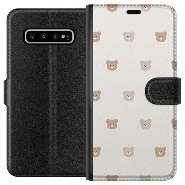 Samsung Galaxy S10+ Plånboksfodral Teddy Background – gulliga nallar mot mjuk bakgrund