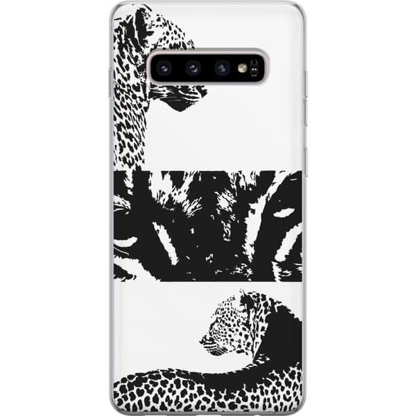 Samsung Galaxy S10+ Genomskinligt Skal Leopard Faces – trendigt mönster med leopardansikten