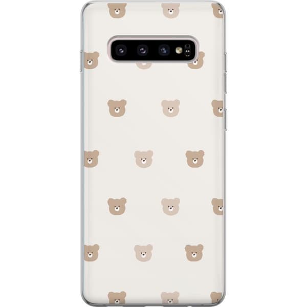 Samsung Galaxy S10+ Genomskinligt Skal Teddy Background – gulliga nallar mot mjuk bakgrund