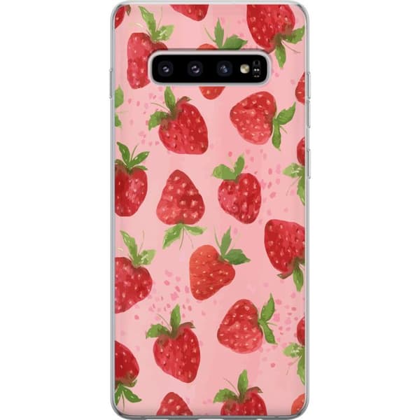 Samsung Galaxy S10+ Genomskinligt Skal Strawberry Dreams – jordgubbsmönster i retrostil