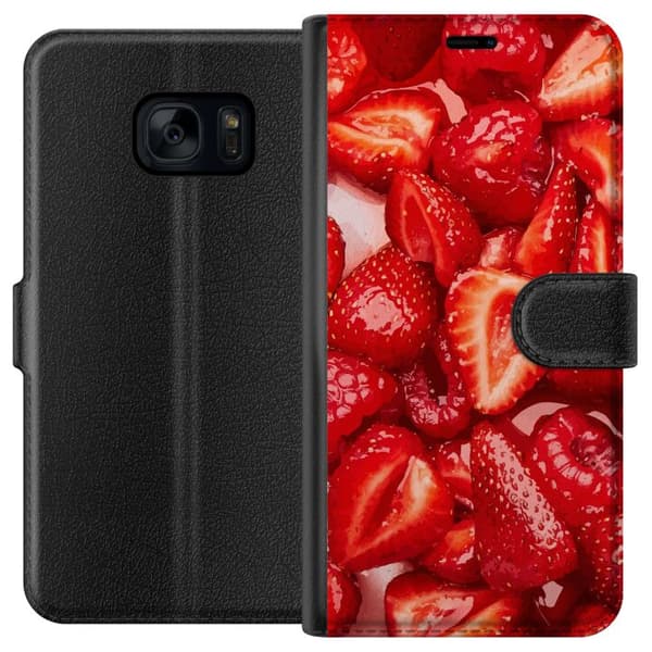 Samsung Galaxy S7 Lompakkokotelo Mansikkakuviointi - makea motiivi kesäfiiliksellä