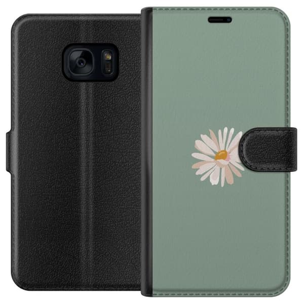 Samsung Galaxy S7 Lompakkokotelo Vihreä Minimalikukka - tyylikäs kukka vihreällä taustalla