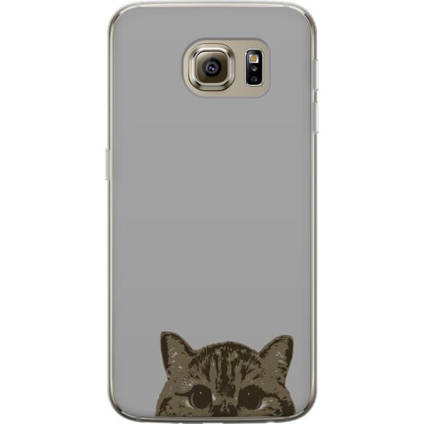Samsung Galaxy S6 Genomskinligt Skal Grå Kattblick – stilren kattdesign med grå bakgrund