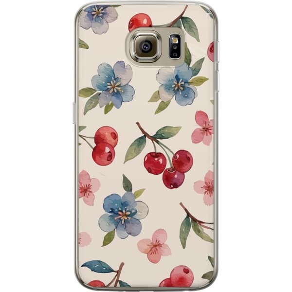 Samsung Galaxy S6 Gjennomsiktig deksel Bær & Blomster - mønster med blå blomster og skogsbær