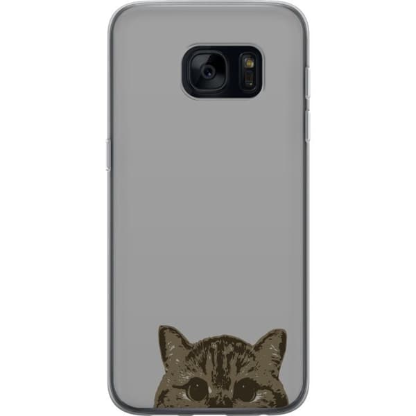 Samsung Galaxy S7 Gjennomsiktig deksel Grå Kattblikk - stilren katte design med grå bakgrunn