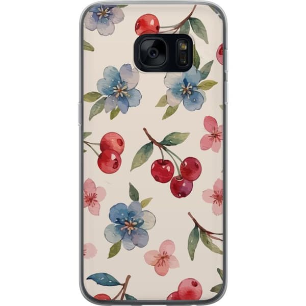 Samsung Galaxy S7 Gennemsigtig cover Bær & Blomster - mønster med blå blomster og skovbær