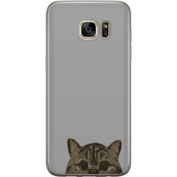 Samsung Galaxy S7 edge Gennemsigtig cover Grå Katteblik - stilfuld kat design med grå baggrund