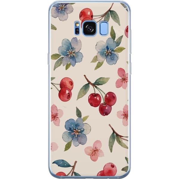 Samsung Galaxy S8+ Genomskinligt Skal Bär & Blommor – mönster med blå blommor och skogsbär