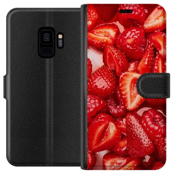 Samsung Galaxy S9 Tegnebogsetui Jordbærmønster - sødt motiv med sommerstemning