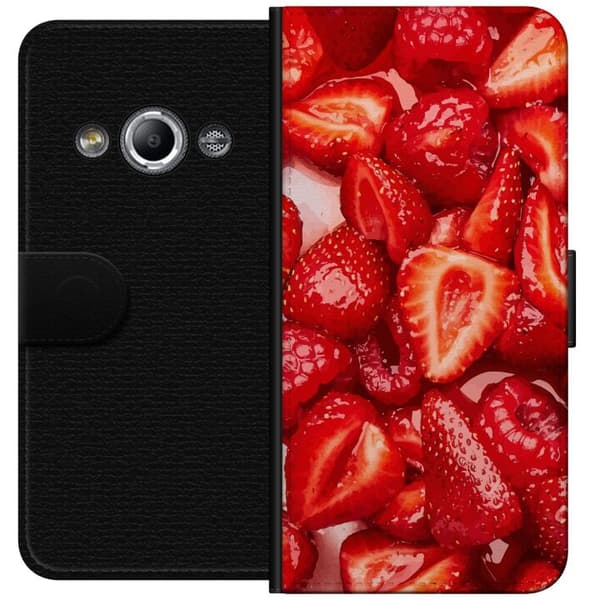 Samsung Galaxy Xcover 3 Lompakkokotelo Mansikkakuviointi - makea motiivi kesäfiiliksellä