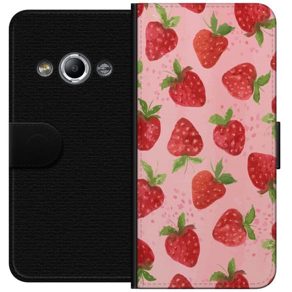 Samsung Galaxy Xcover 3 Plånboksfodral Strawberry Dreams – jordgubbsmönster i retrostil