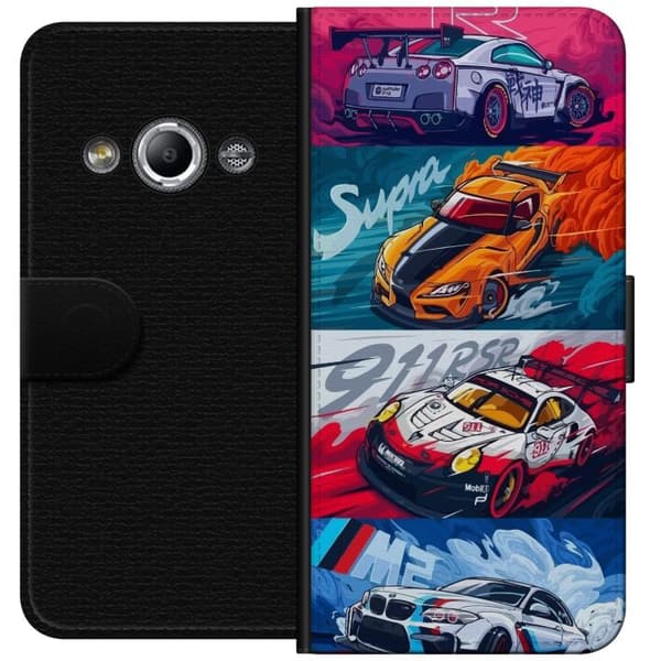 Samsung Galaxy Xcover 3 Lompakkokotelo Nopeat Autot - Piirretty Kuvio Toiminnalla