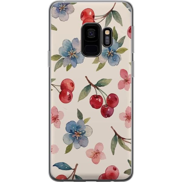 Samsung Galaxy S9 Gennemsigtig cover Bær & Blomster - mønster med blå blomster og skovbær