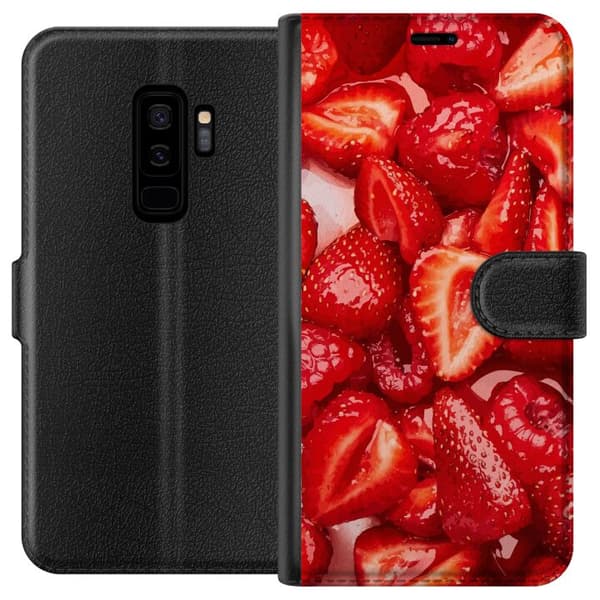 Samsung Galaxy S9+ Tegnebogsetui Jordbærmønster - sødt motiv med sommerstemning