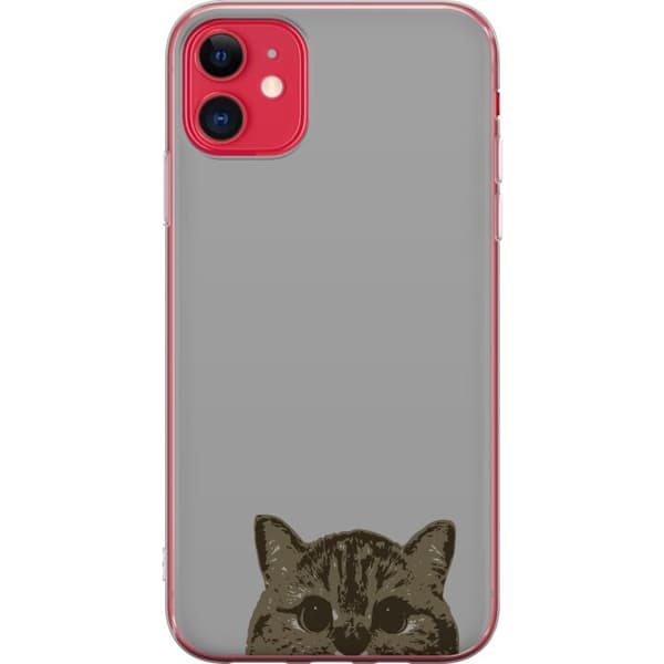 Apple iPhone 11 Gennemsigtig cover Grå Katteblik - stilfuld kat design med grå baggrund