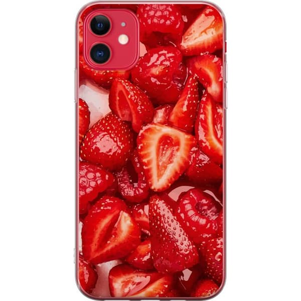 Apple iPhone 11 Gjennomsiktig deksel Jordbærmønster - søtt motiv med sommerfølelse