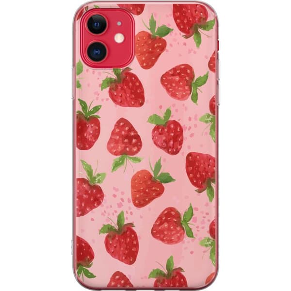 Apple iPhone 11 Genomskinligt Skal Strawberry Dreams – jordgubbsmönster i retrostil
