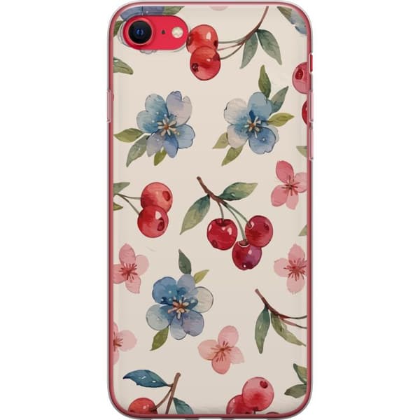 Apple iPhone 8 Gennemsigtig cover Bær & Blomster - mønster med blå blomster og skovbær