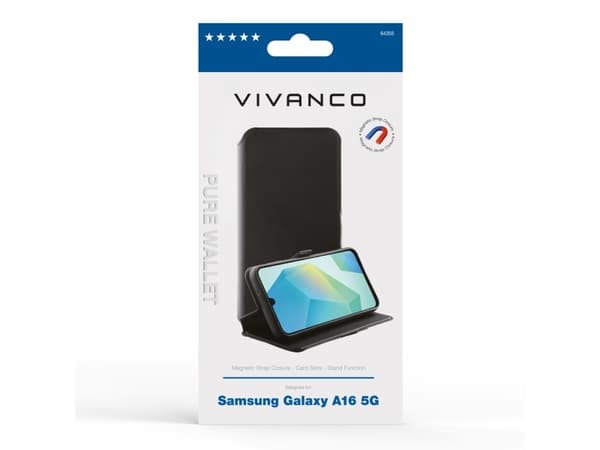 Vivanco Pure Wallet, Book Cover for Galaxy A16 5G, Wallet case, Samsung, Galaxy A16 5G, 17 cm (6.7"), Black