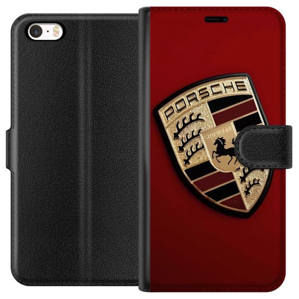 Apple iPhone 5 Tegnebogsetui Mobil etui med stilfuld Porce-logo i sort og hvid