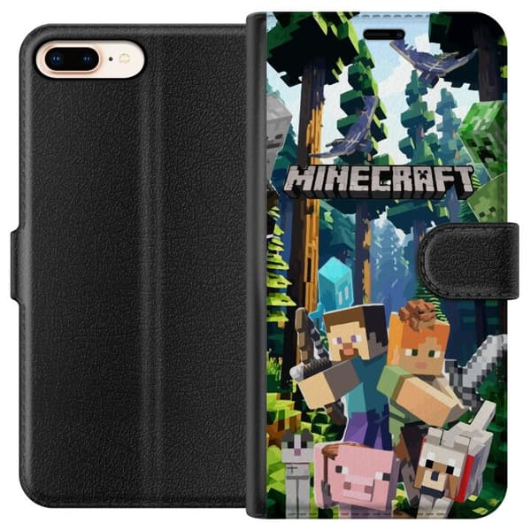 Apple iPhone 8 Plus Tegnebogsetui Minecraft mobiltelefon dækning med skov og pixel karakterer