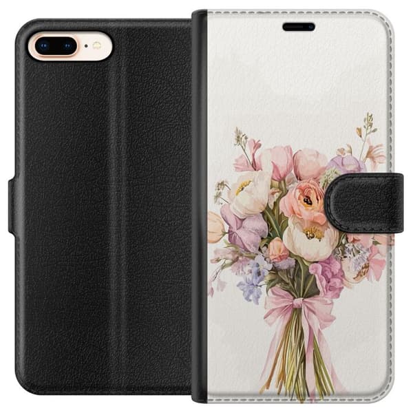 Apple iPhone 8 Plus Plånboksfodral Mobilskal med färgglad blombukett i romantisk stil