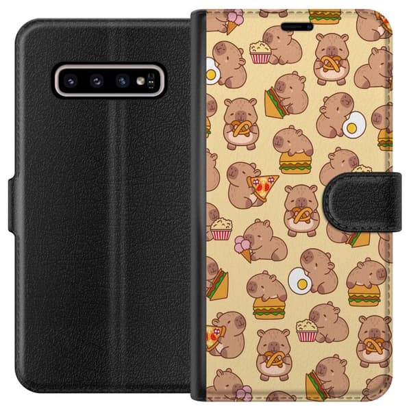 Samsung Galaxy S10+ Plånboksfodral Kawaii capybara mobilskal med flera söta figurer