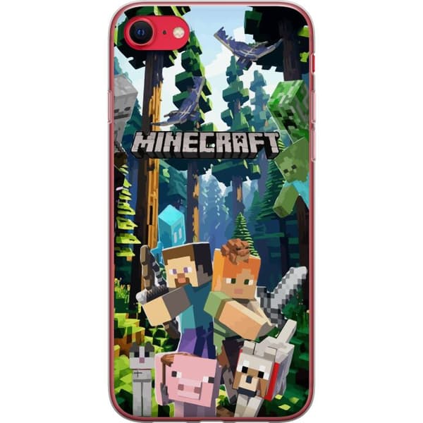 Apple iPhone 8 Gjennomsiktig deksel Minecraft mobildeksel med skog og figurer i pikselstil
