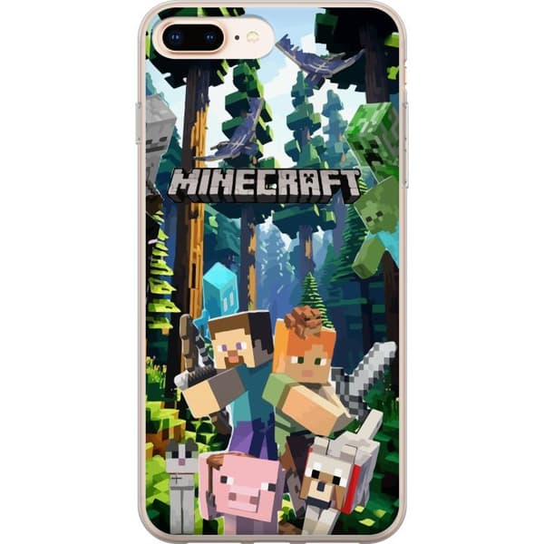 Apple iPhone 8 Plus Gennemsigtig cover Minecraft mobiltelefon dækning med skov og pixel karakterer