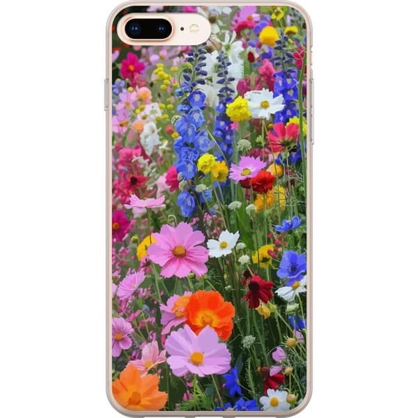 Apple iPhone 8 Plus Gennemsigtig cover Blomstret mobilcover med sommerlig eng og naturmotiv