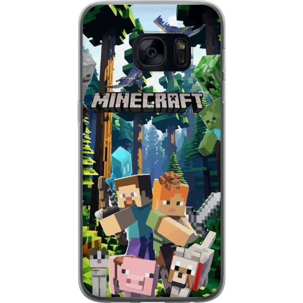 Samsung Galaxy S7 Gjennomsiktig deksel Minecraft mobildeksel med skog og figurer i pikselstil