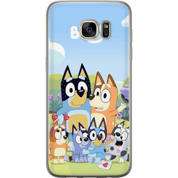 Samsung Galaxy S7 edge Gjennomsiktig deksel Bluey mobildeksel med hele familien i fargerikt design