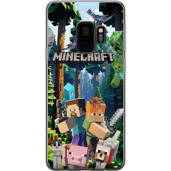Samsung Galaxy S9 Gjennomsiktig deksel Minecraft mobildeksel med skog og figurer i pikselstil