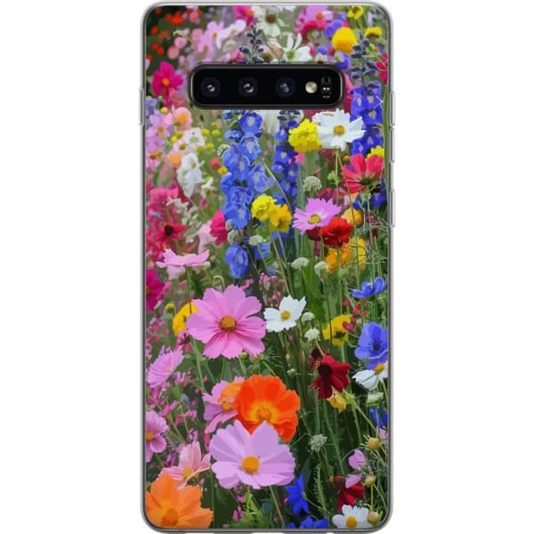Samsung Galaxy S10 Genomskinligt Skal Blommigt mobilskal med somrig äng och naturmotiv