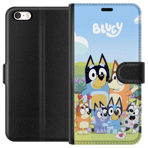 Apple iPhone 5s Tegnebogsetui Bluey mobilcover med hele familien i farverigt design
