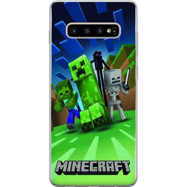 Samsung Galaxy S10+ Genomskinligt Skal Minecraft Creeper mobilskal i klassisk grön pixelstil