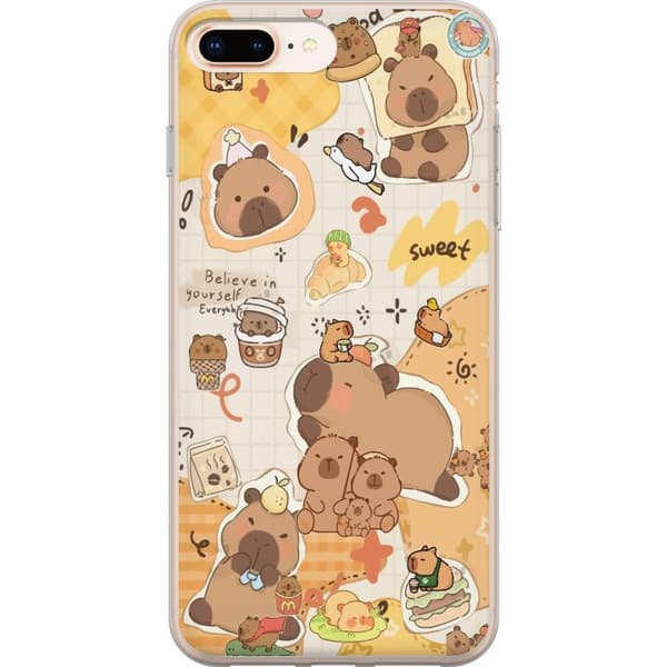 Apple iPhone 8 Plus Genomskinligt Skal Kawaii capybara mobilskal med gulliga djurmotiv