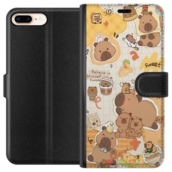 Apple iPhone 8 Plus Lompakkokotelo Kawaii capybara mobilskal med gulliga djurmotiv