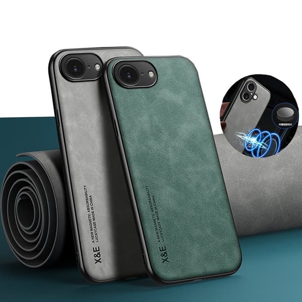 iPhone 16 E - Klassisk Läderlook Skal med Magnetisk Finess