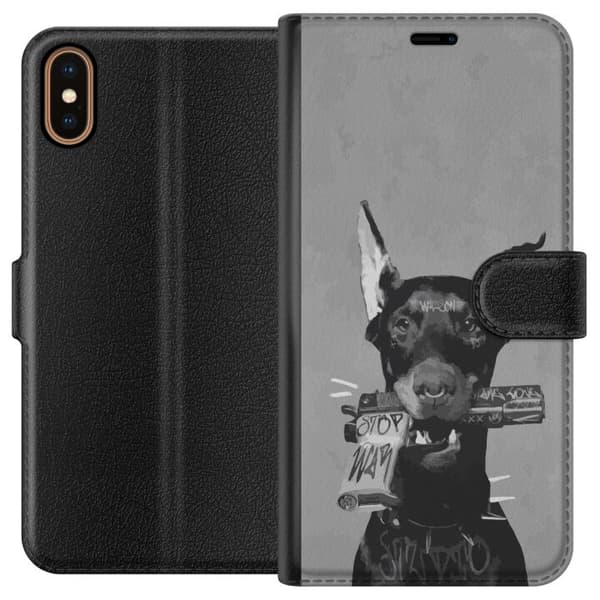 Apple iPhone X Plånboksfodral Grå Hund Grafisk Design Tuff Djurmotiv Street Art Urban Trend Hundälskare Stil Populärt Motiv