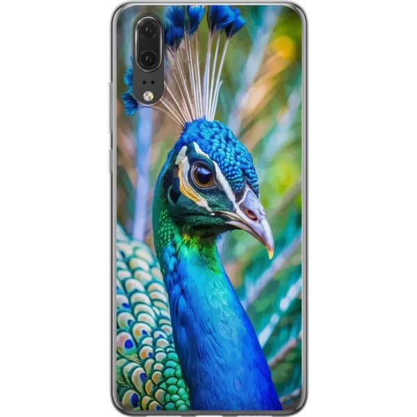 Huawei P20 Genomskinligt Skal Påfågel Fjädrar Färgstark Design Fågelmotiv Exotiskt Grafiskt Motiv Natur Lyxig Dekoration