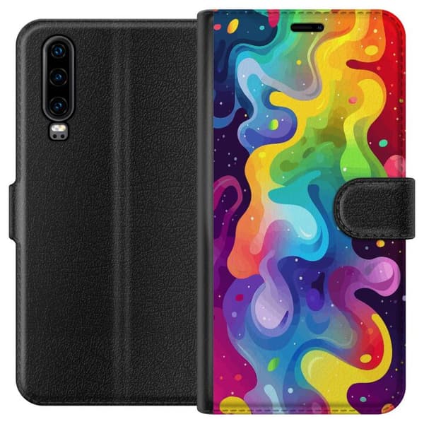 Huawei P30 Tegnebogsetui Farvesplask Abstrakt Kunst Design Farverigt Mønster Moderne Populær Vægkunst Grafisk Trend