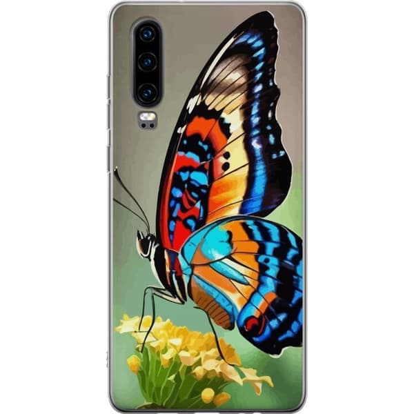 Huawei P30 Genomskinligt Skal Fjäril Natur Sommar Motiv Vingar Färgstark Design Populär Dekor Grafiskt Exotiskt Tema